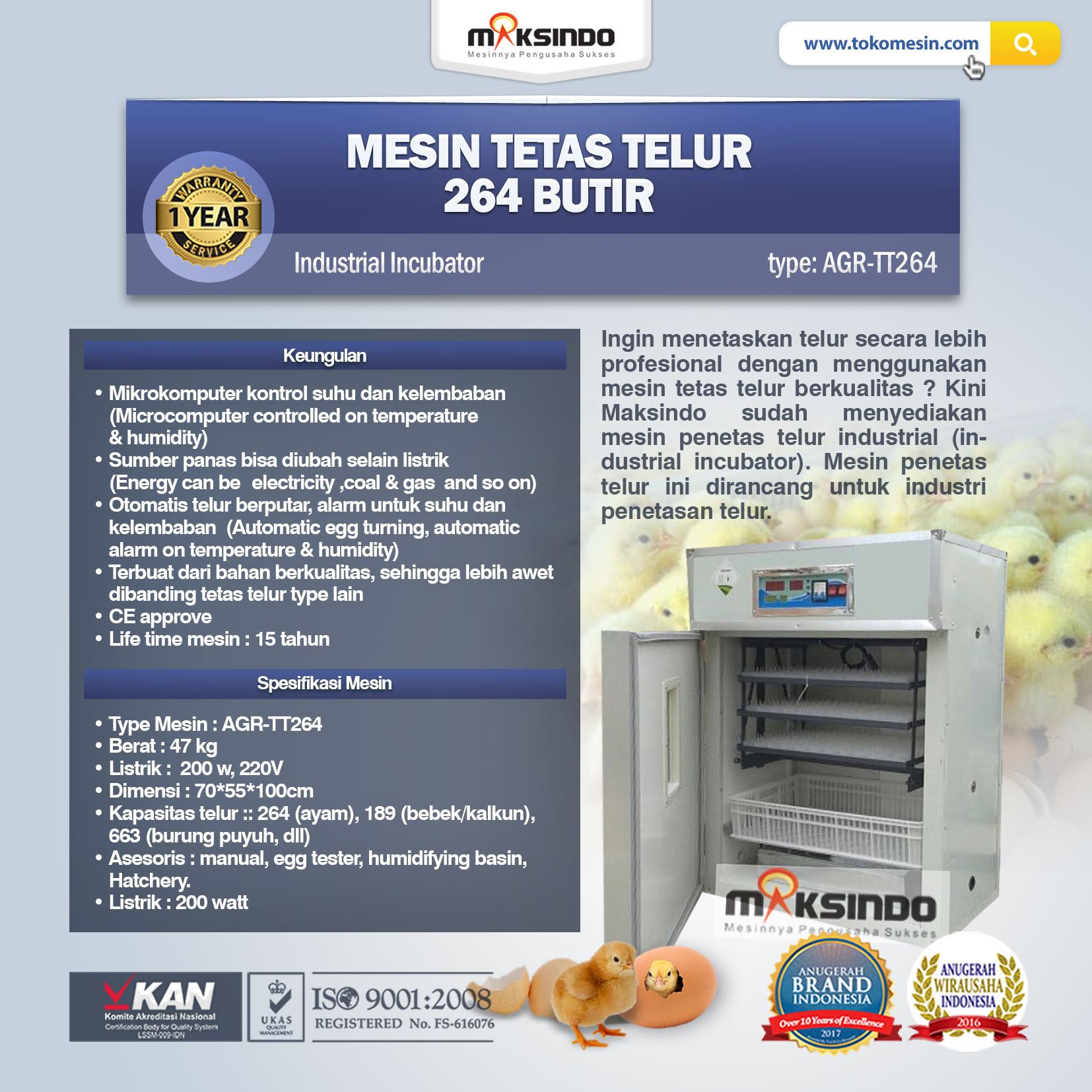 Jual Mesin Tetas Telur Industri 264 Butir (Industrial Incubator) di Banjarmasin