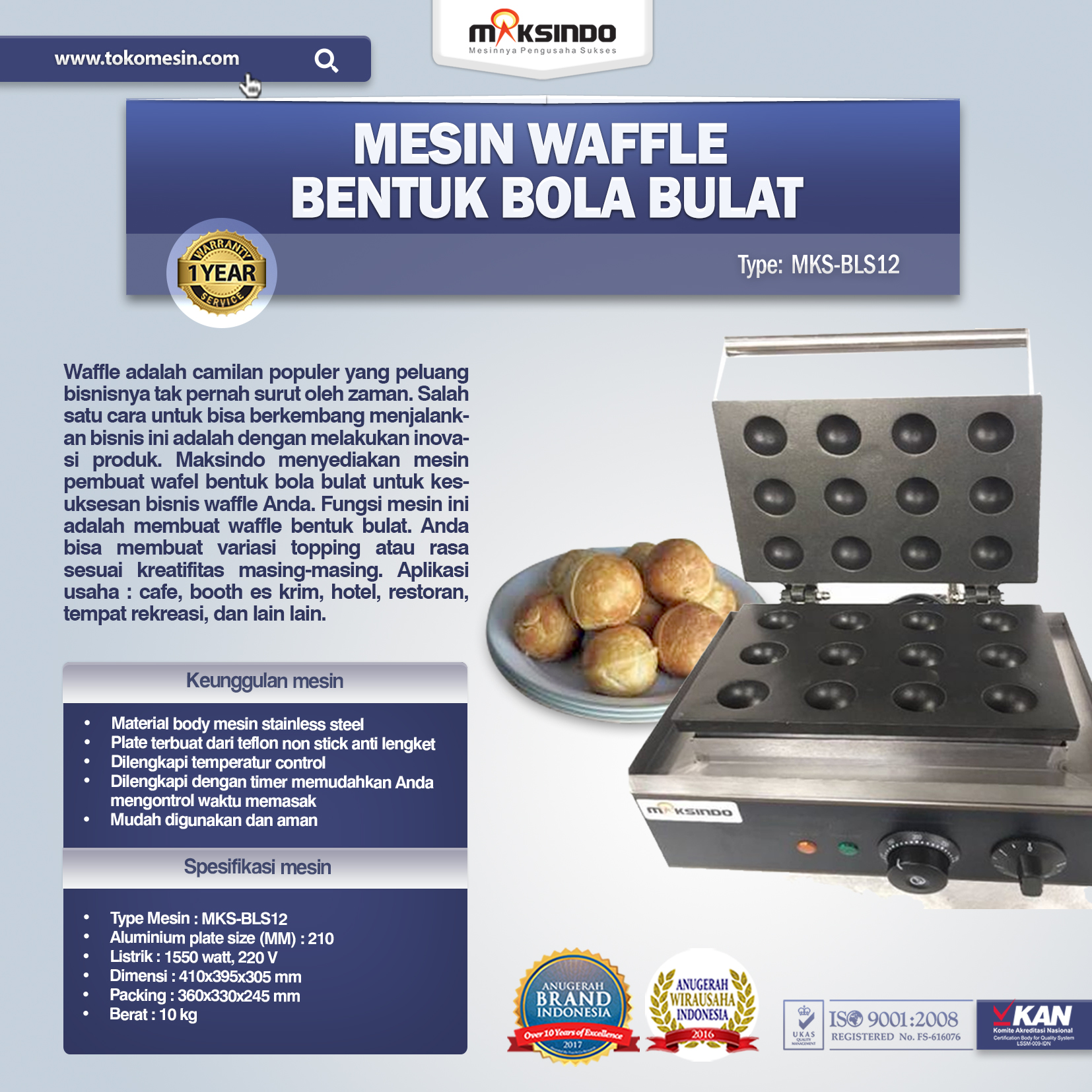 Jual Mesin Waffle Bentuk Bola Bulat (BLS12) di Banjarmasin