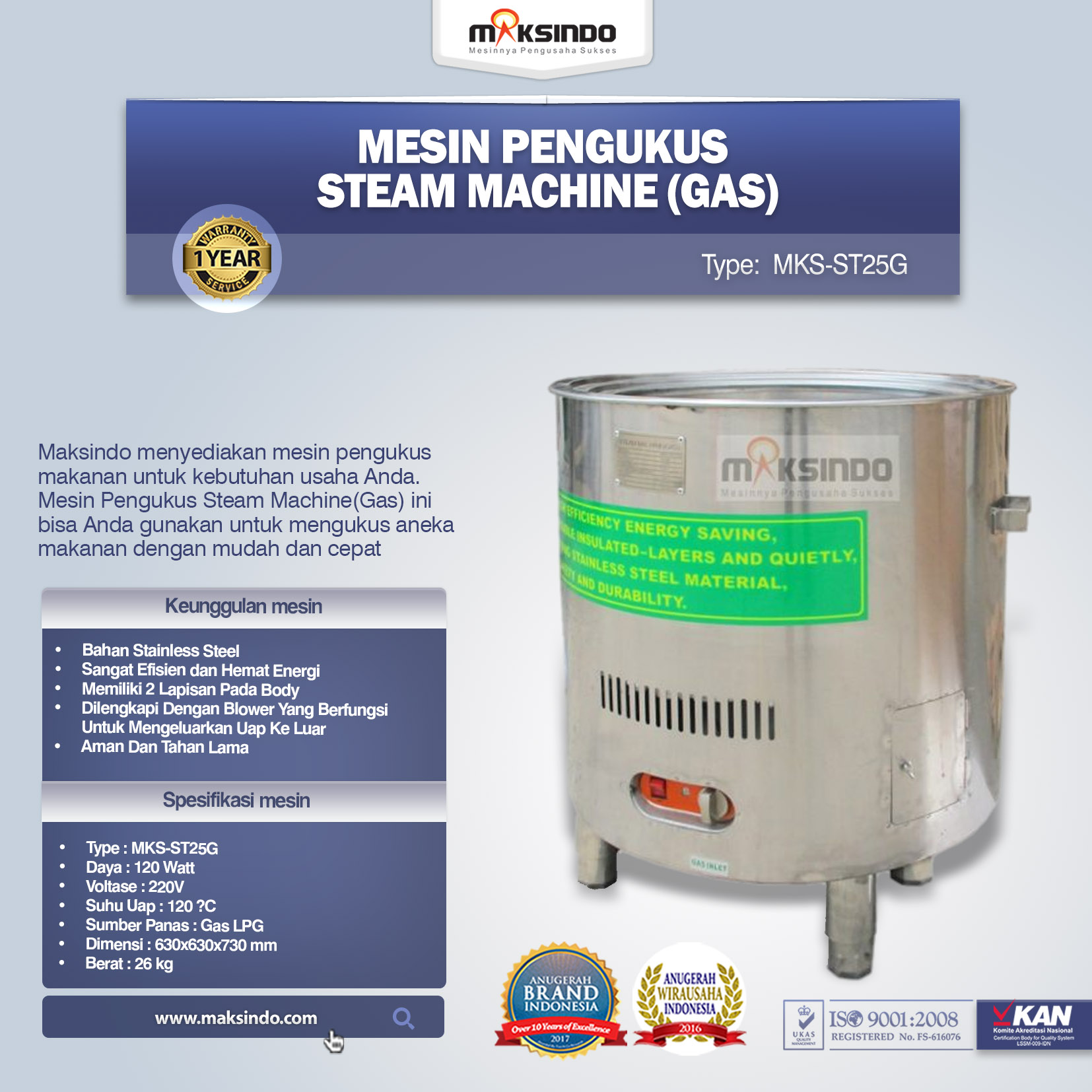 Jual Mesin Pengukus – Steam Machine (Gas) MKS-ST25G di Banjarmasin