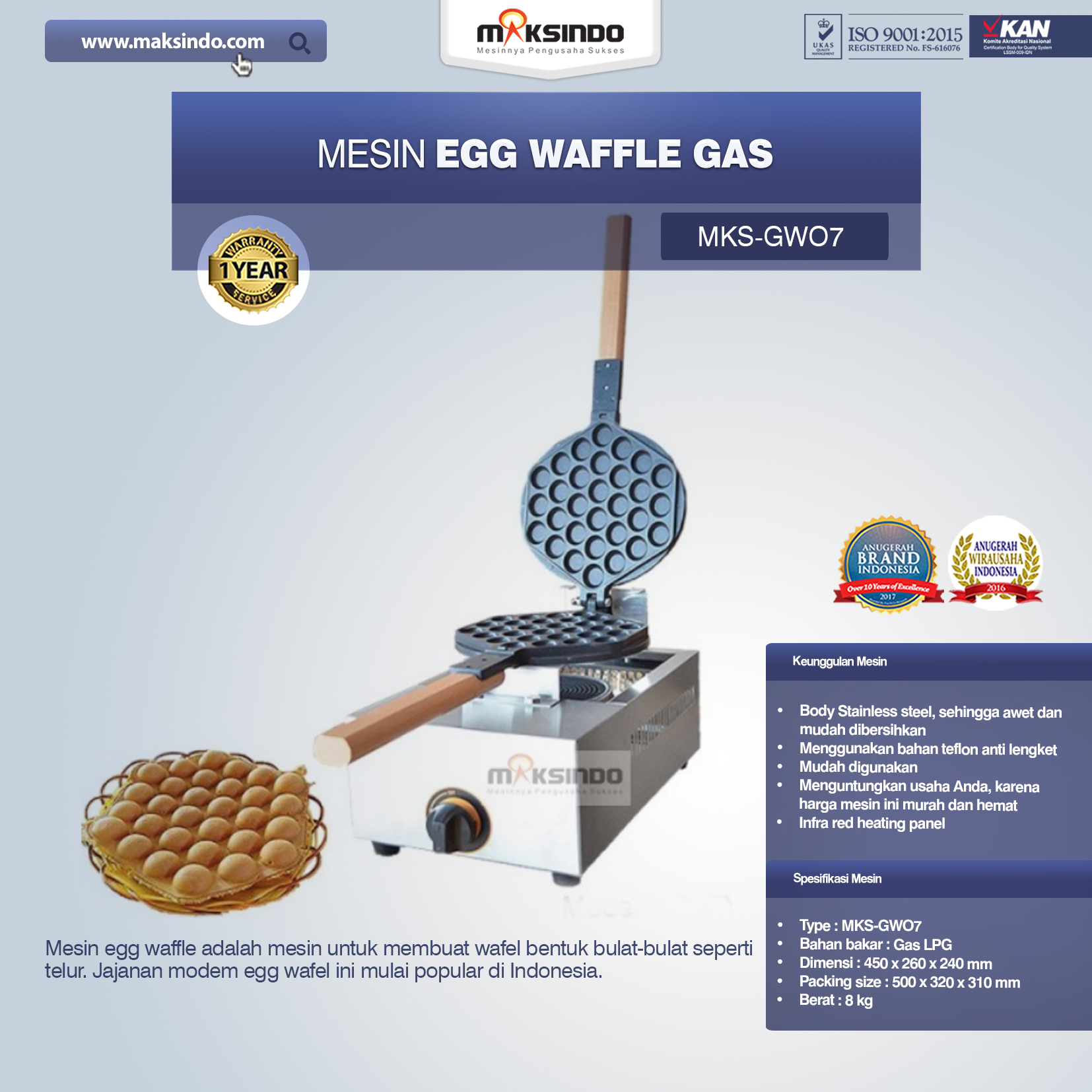 Jual Mesin Egg Waffle Gas (GW07) di Banjarmasin
