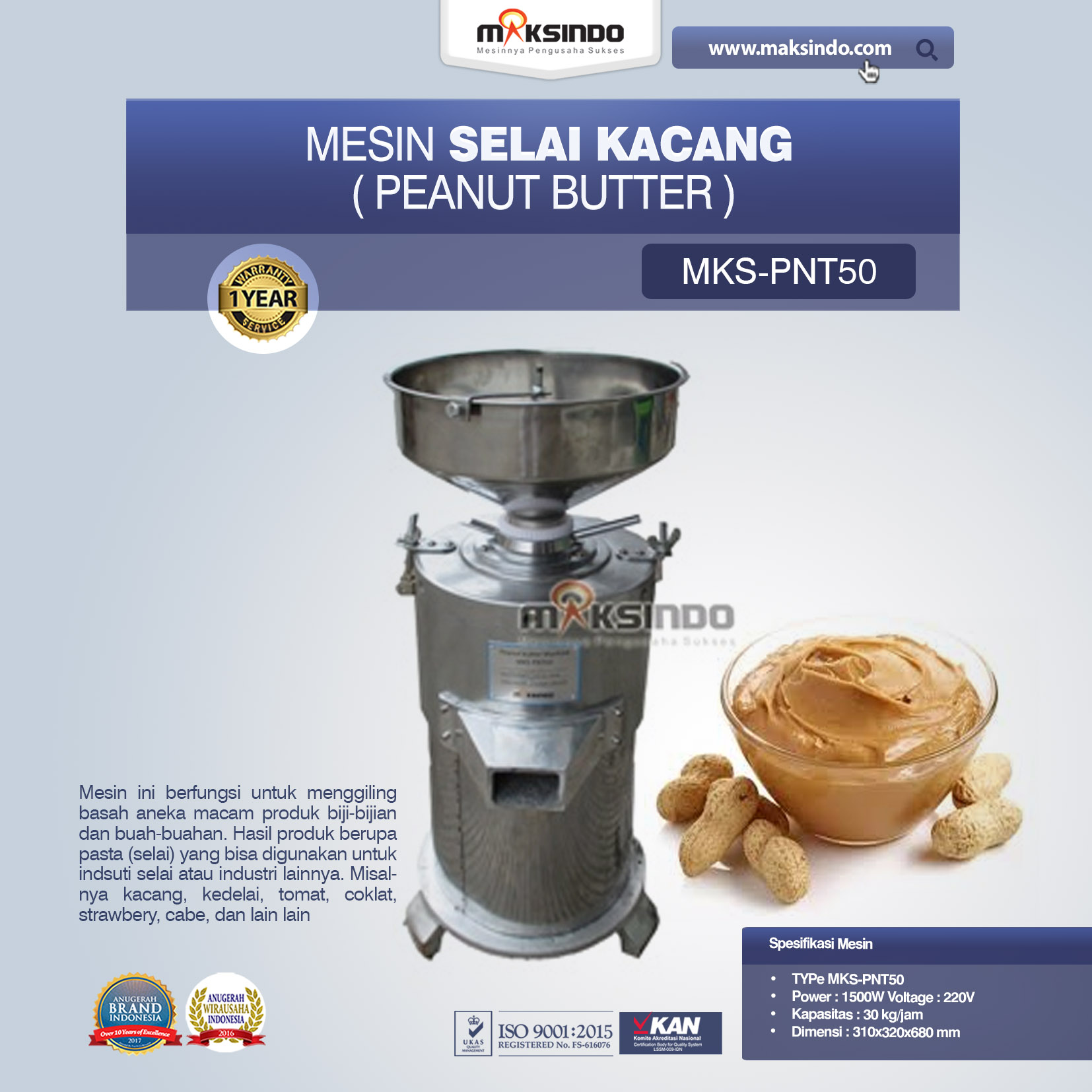 Jual Mesin Selai Kacang (Peanut Butter) MKS-PNT50 Di Banjarmasin