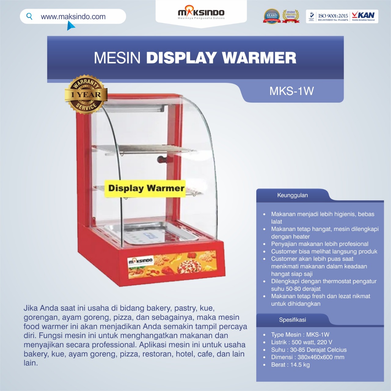 Jual Mesin Display Warmer (MKS-1W) di Banjarmasin