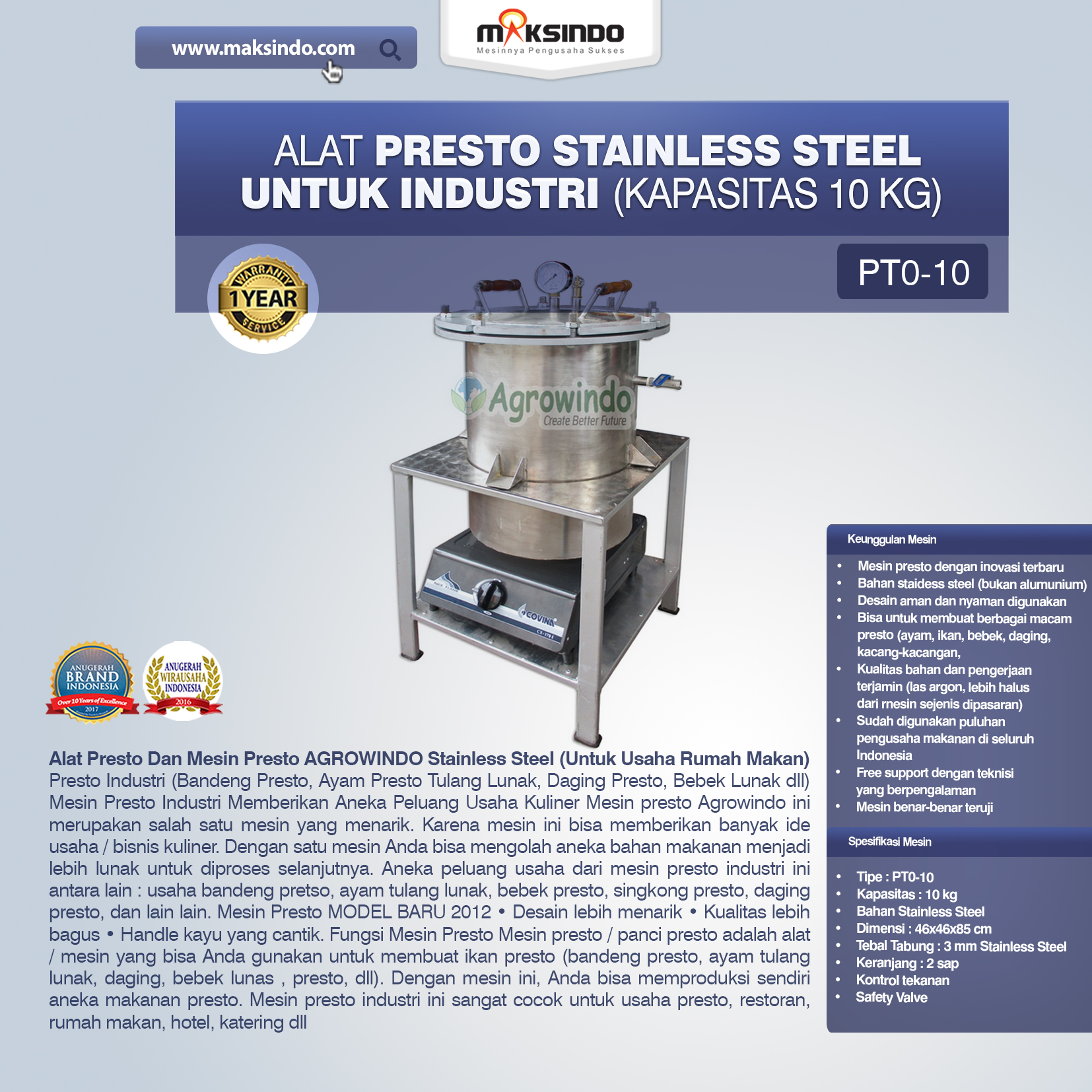 Jual Mesin Presto Stainless Steel Untuk Industri di Banjarmasin