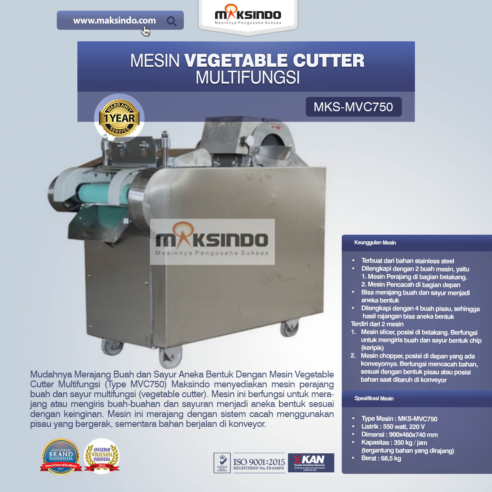 Jual Mesin Vegetable Cutter Multifungsi (Type MVC750) di Banjarmasin