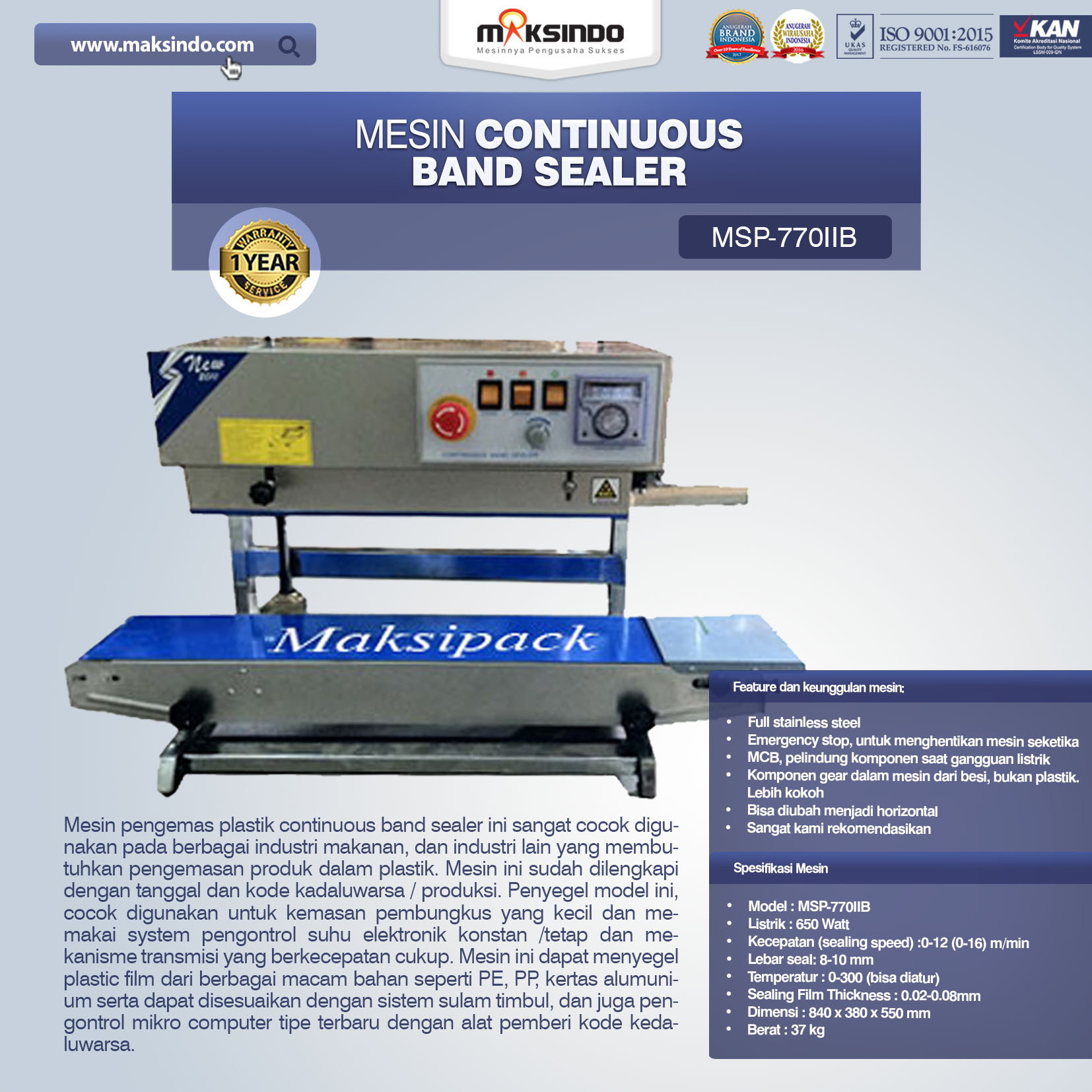 Jual Mesin Continuous Band Sealer MSP-770IIB di Banjarmasin