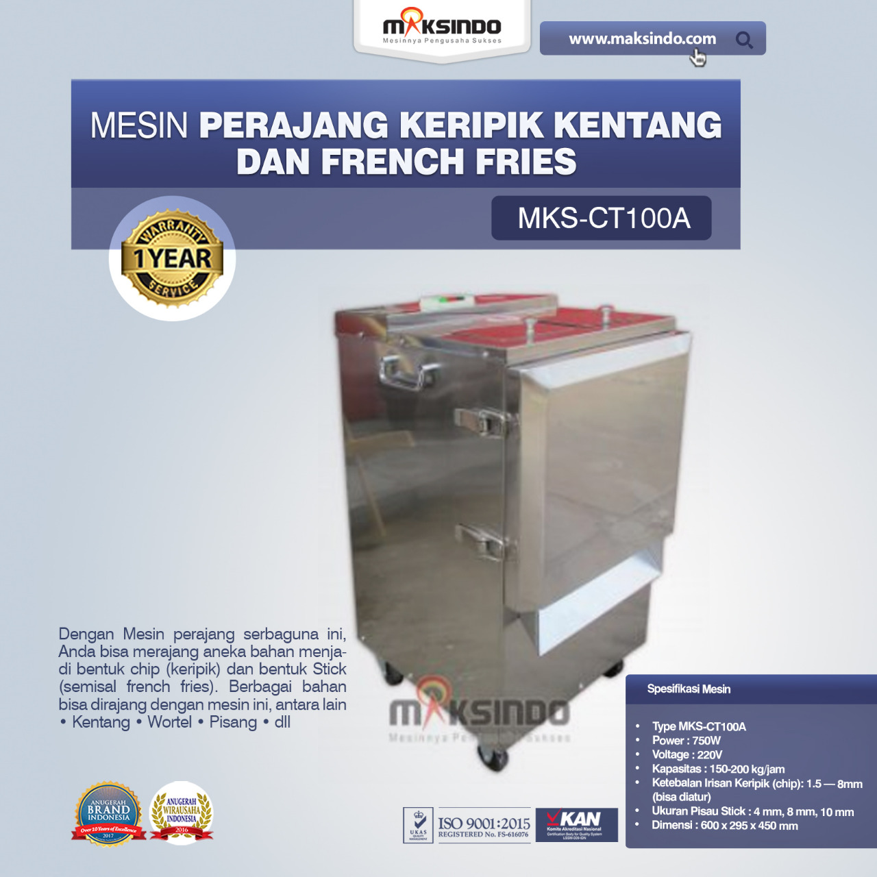 Jual Mesin Perajang Keripik Kentang dan French Fries – MKS-CT100A di Banjarmasin