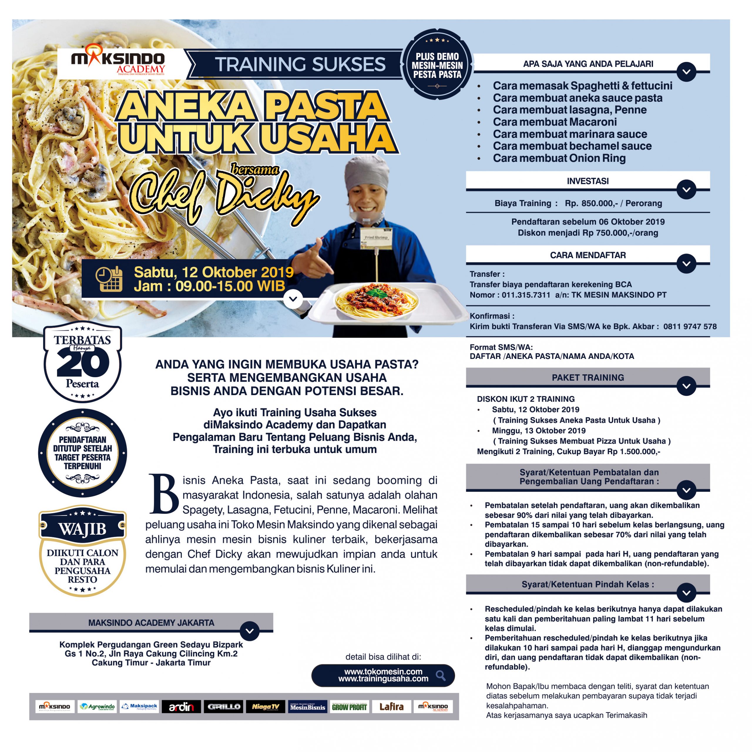 Training Sukses Aneka Pasta Untuk Usaha, Sabtu, 12 Oktober 2019