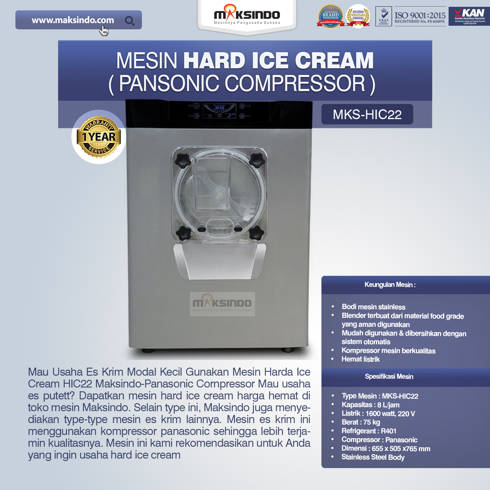 Jual Mesin Hard Ice Cream (HIC22) di Banjarmasin