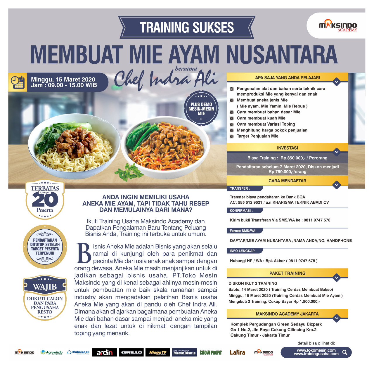Training Membuat Mie Ayam Nusantara, Minggu 15 Maret 2020