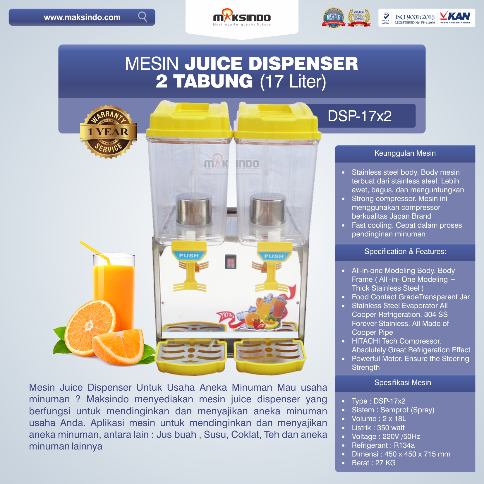 Jual Mesin Juice Dispenser 3 Tabung (17 Liter)-ADK-17x3 di Banjarmasin