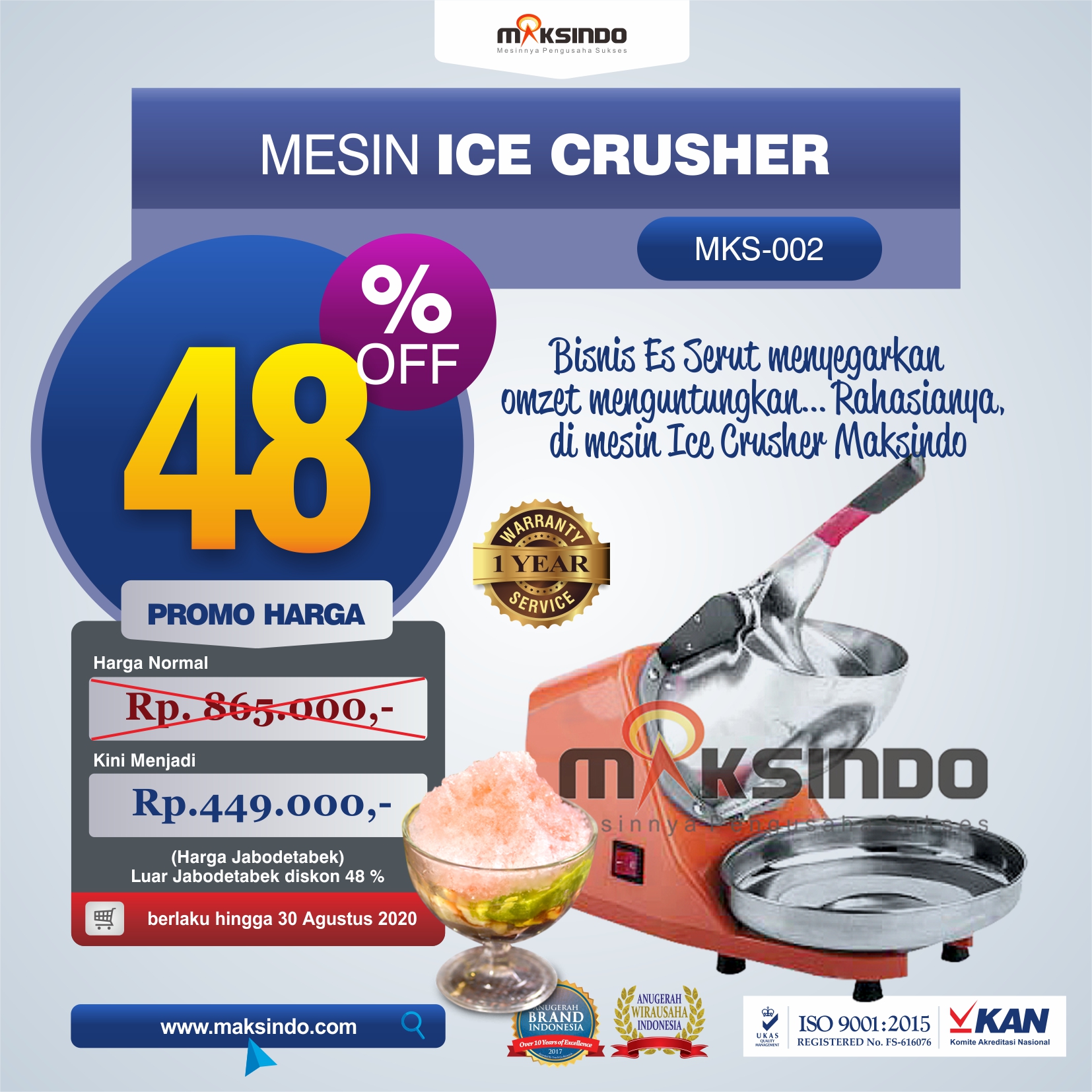 Jual Mesin Es Serut (Ice Crusher- MKS002) di Banjarmasin