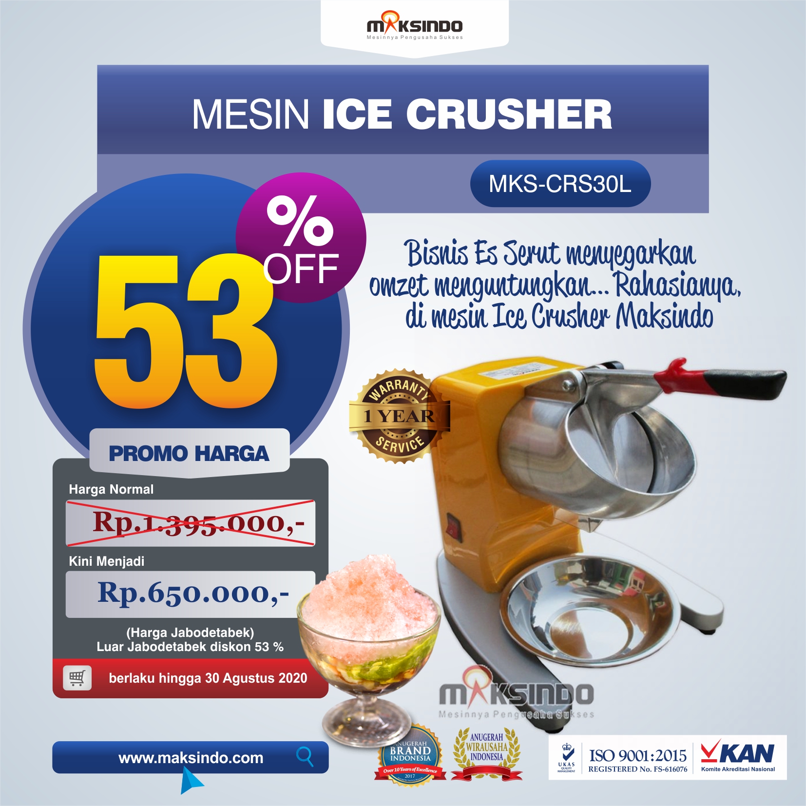 Jual Mesin Ice Crusher MKS-CRS30L di Banjarmasin