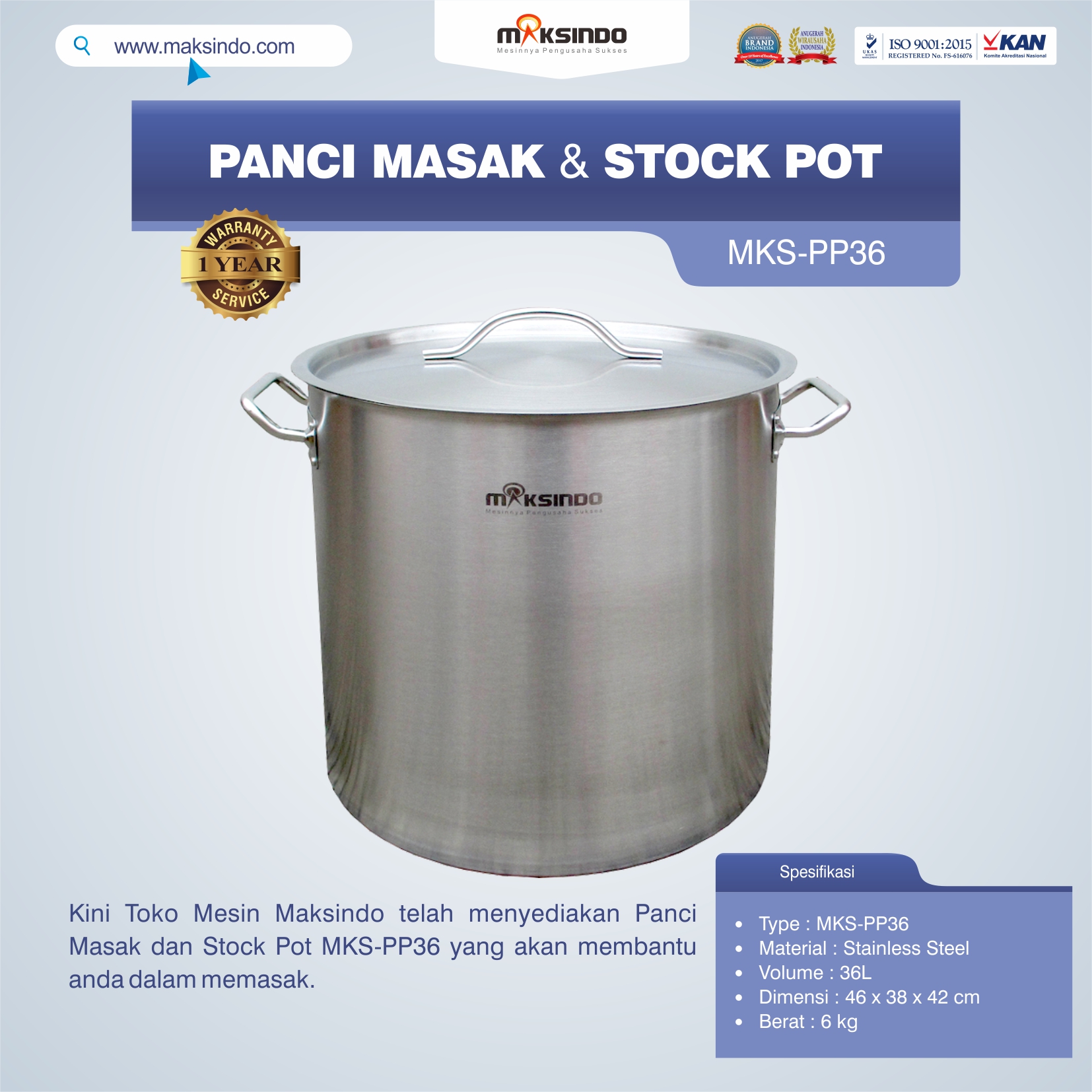 Jual Panci Masak Dan Stock Pot MKS-PP36 di Banjarmasin