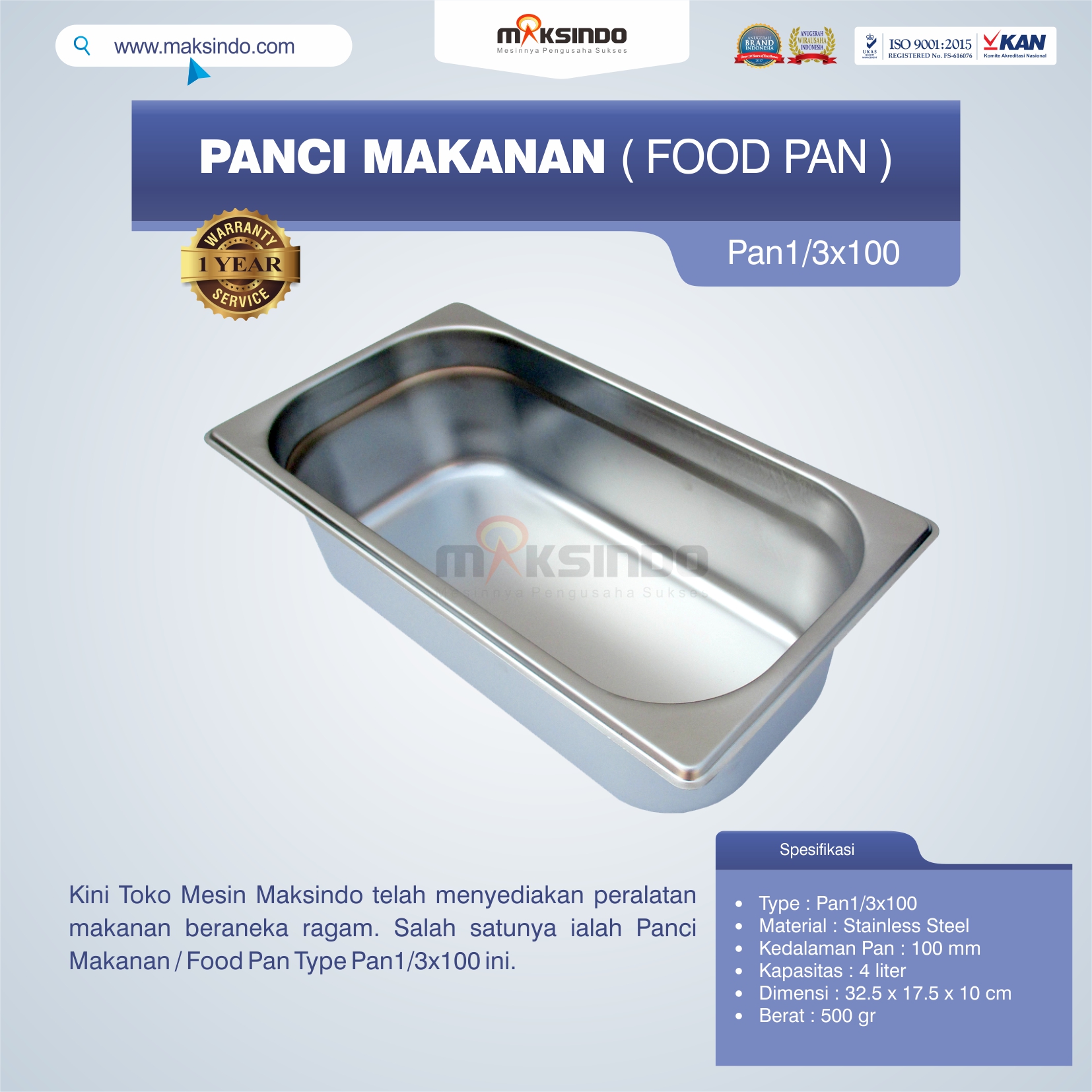 Jual Panci Makanan / Food Pan Type Pan1/3×100 di Banjarmasin
