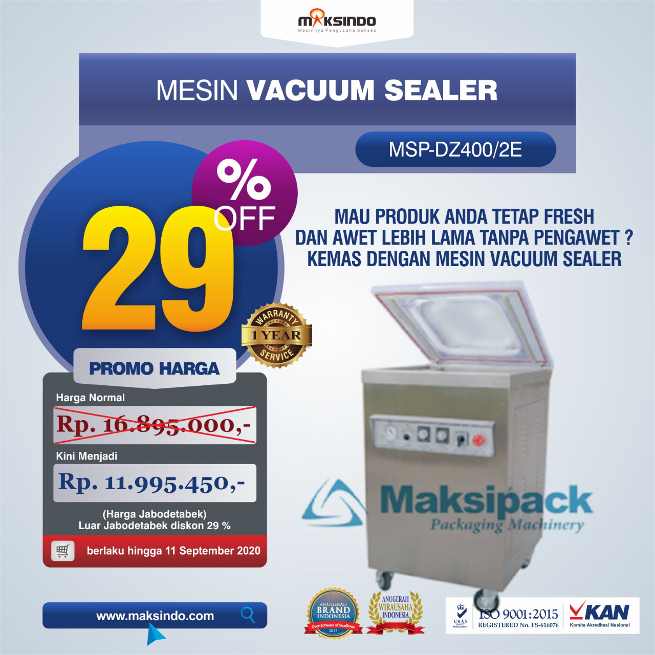 Jual Mesin Vacuum Sealer (MSP-DZ400/2E) di Banjarmasin