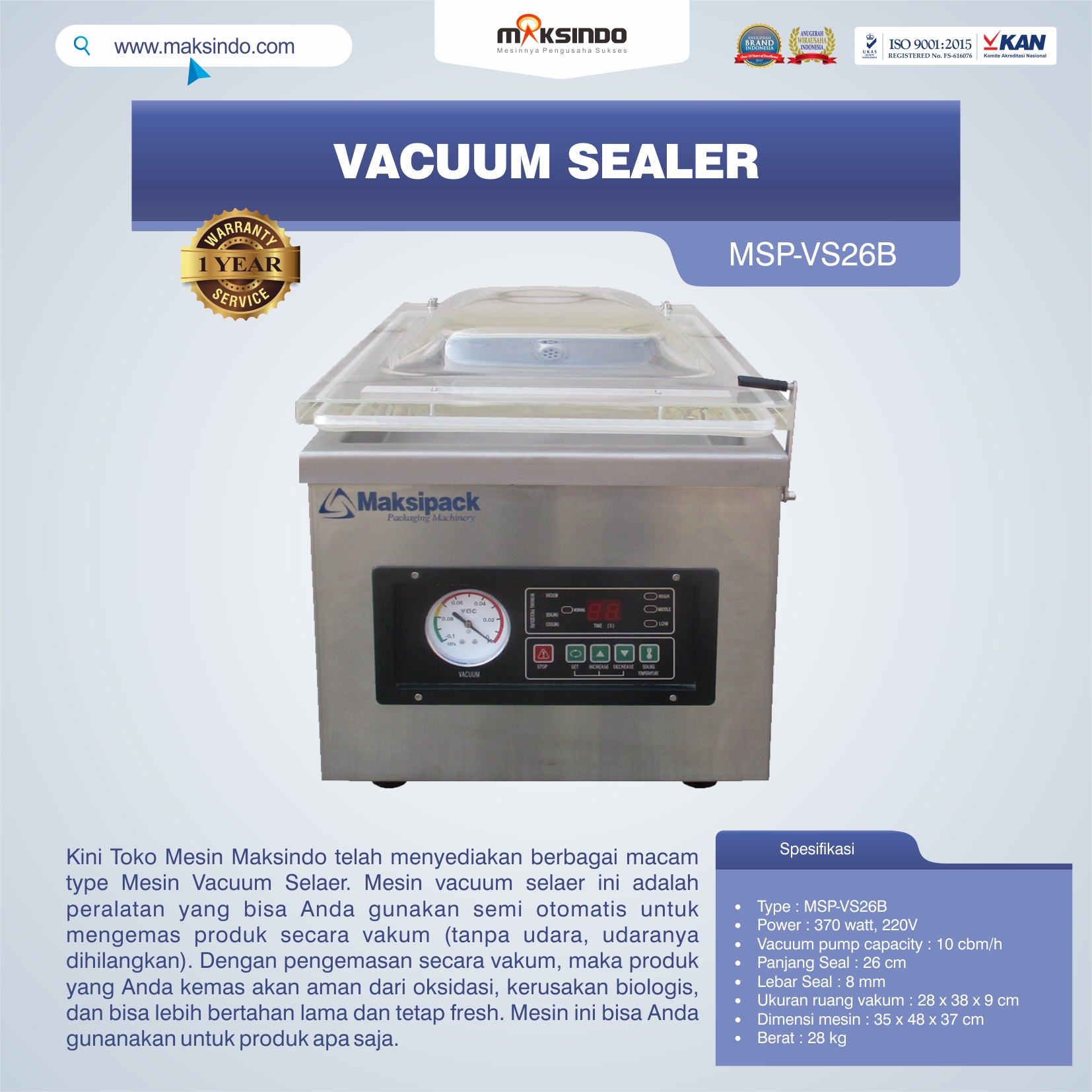 Jual Vacuum Sealer MSP-VS26B di Banjarmasin