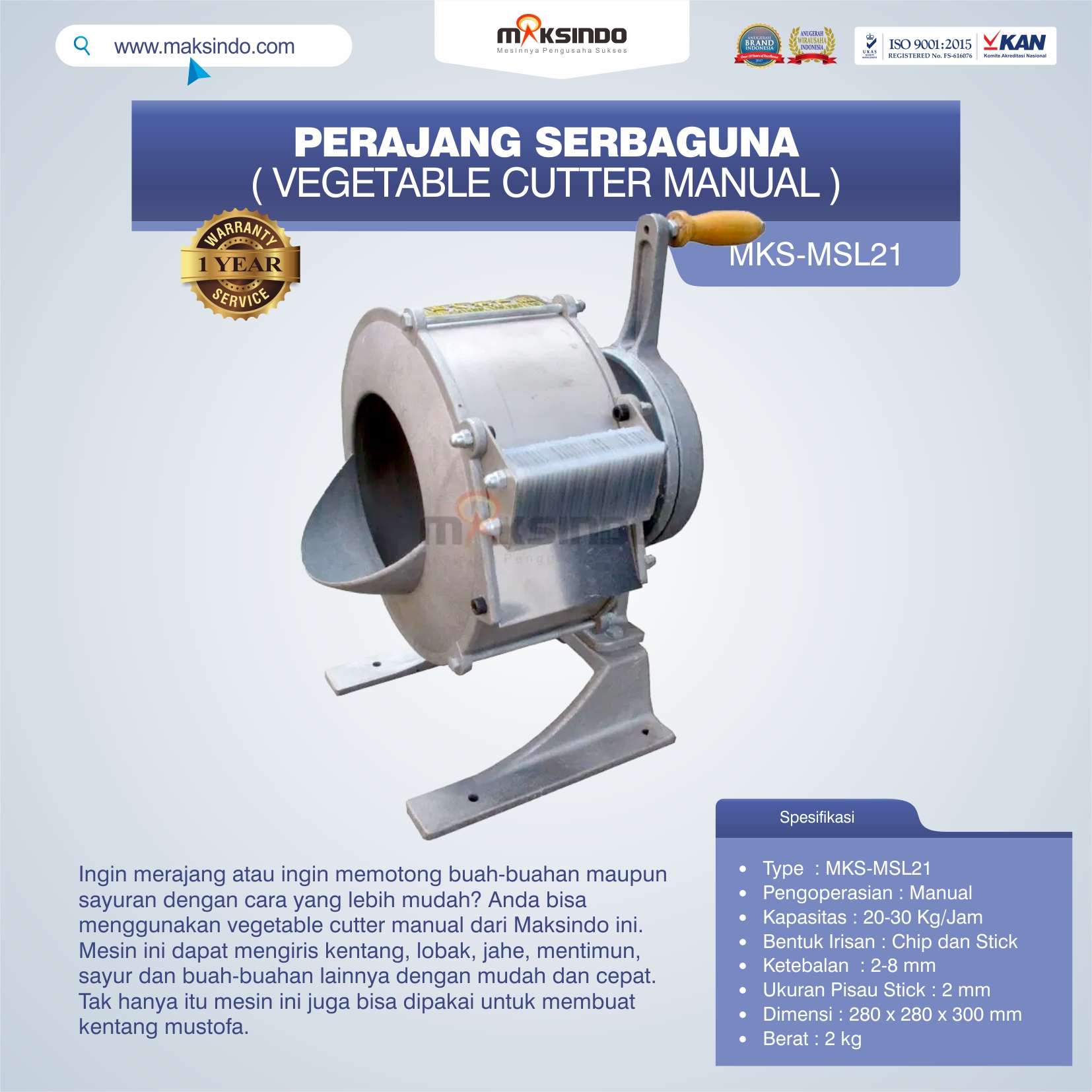 Jual Vegetable Cutter Manual MKS-MSL21 Di Banjarmasin