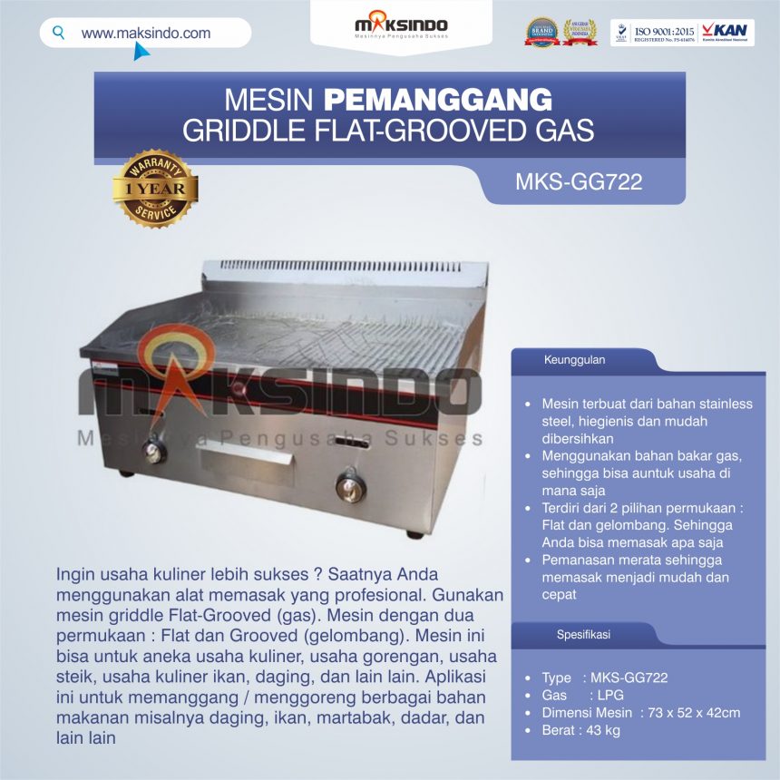 Jual Pemanggang Griddle Flat-Grooved Gas (GG722) di Banjarmasin